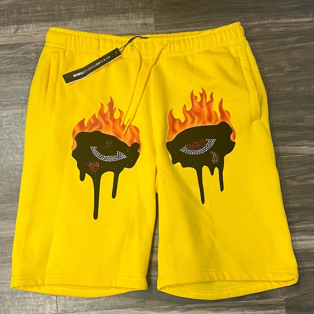 Mens Roku Studio Fire Eyes Yellow Graphic Shorts